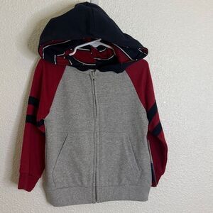 Gray and Red Hooded Zip-Up Jacket 3T